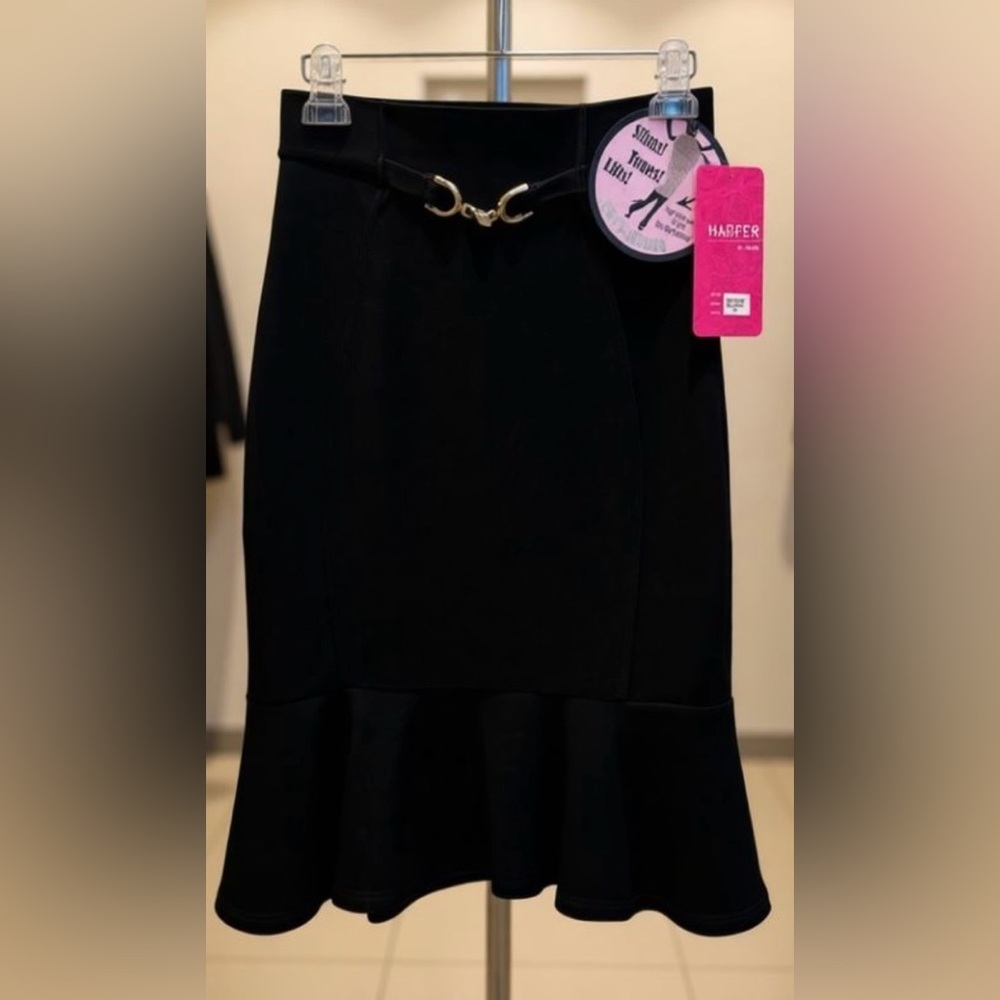 Harper by Block Womens Black Mermaid Skirt with Front Gold Buckle Size Small